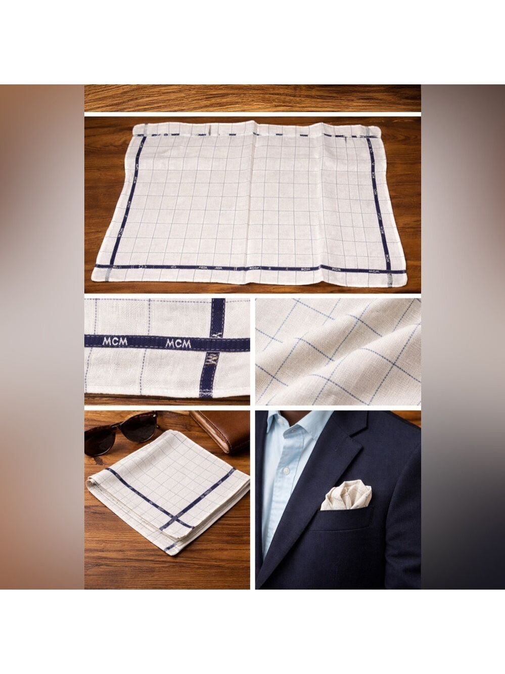 Vintage MCM Monogram Designer Handkerchief Pocket Square